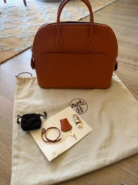 Hermes Bolide in Deep Orange  Leather with Top Handles rare color